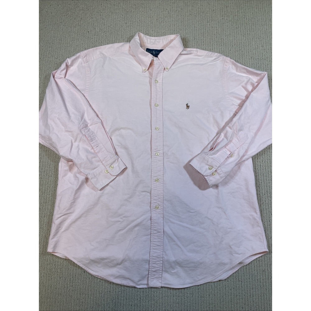 Ralph Lauren Mens 17/32 Yarmouth 100% Cotton Oxford Button Dress Down Shirt Pink